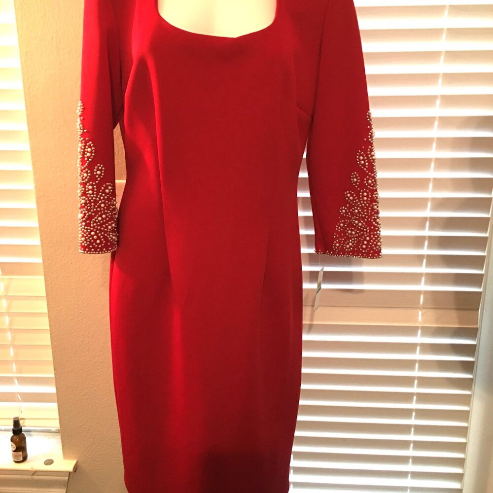 Red Rhinestone Evening Dress = Christmas, Church, 14 40 Bust NWT Car1